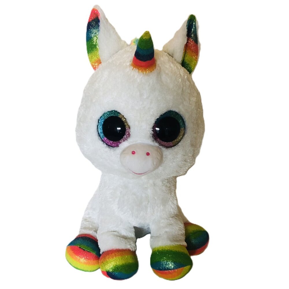 Ty Large 16" Beanie Boos Pixy Unicorn Plush Rainbow Stuffed Animal Glitter Eyes